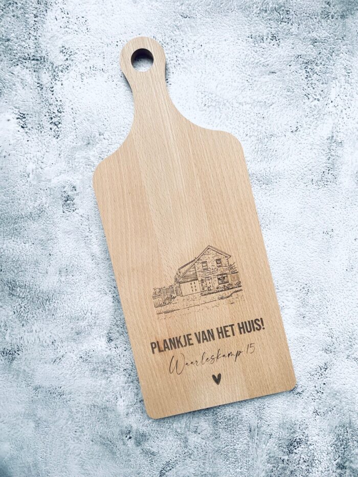 Borrelplank 'plankje van het huis' met illustratie woning